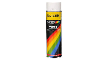 Primário acrílico em aerossol Motip Primer white, cor branca, 500 ml Primário acrílico em aerossol Motip Primer white, cor branca, 500 ml