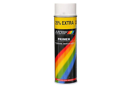 Primário acrílico em aerossol Motip Primer white, cor branca, 500 ml